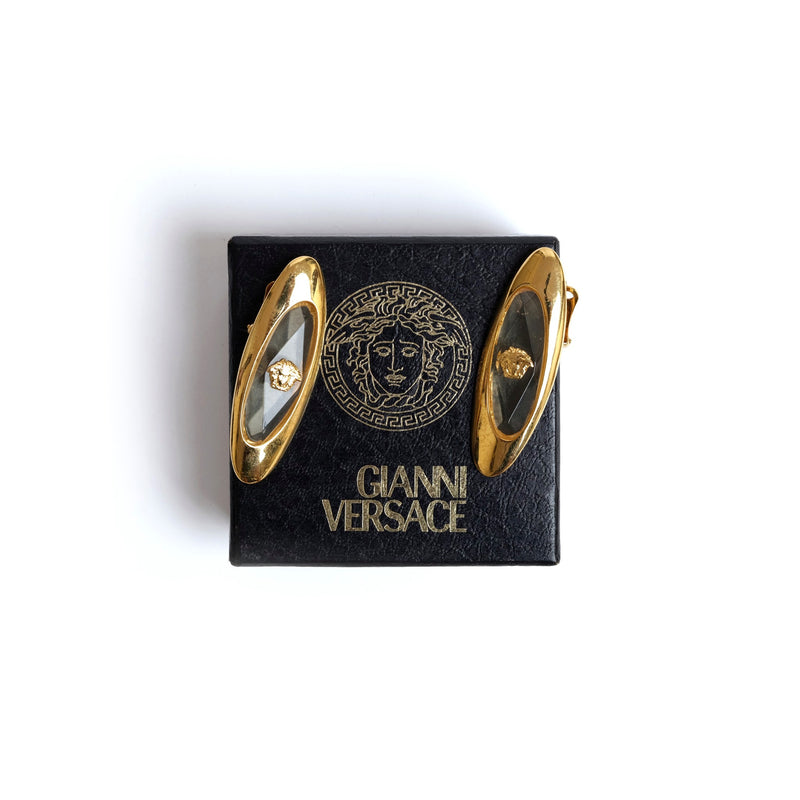 VINTAGE GIANNI VERSACE LUCITE OVAL DROP DANGLE EARRINGS - beg borrow steal studio