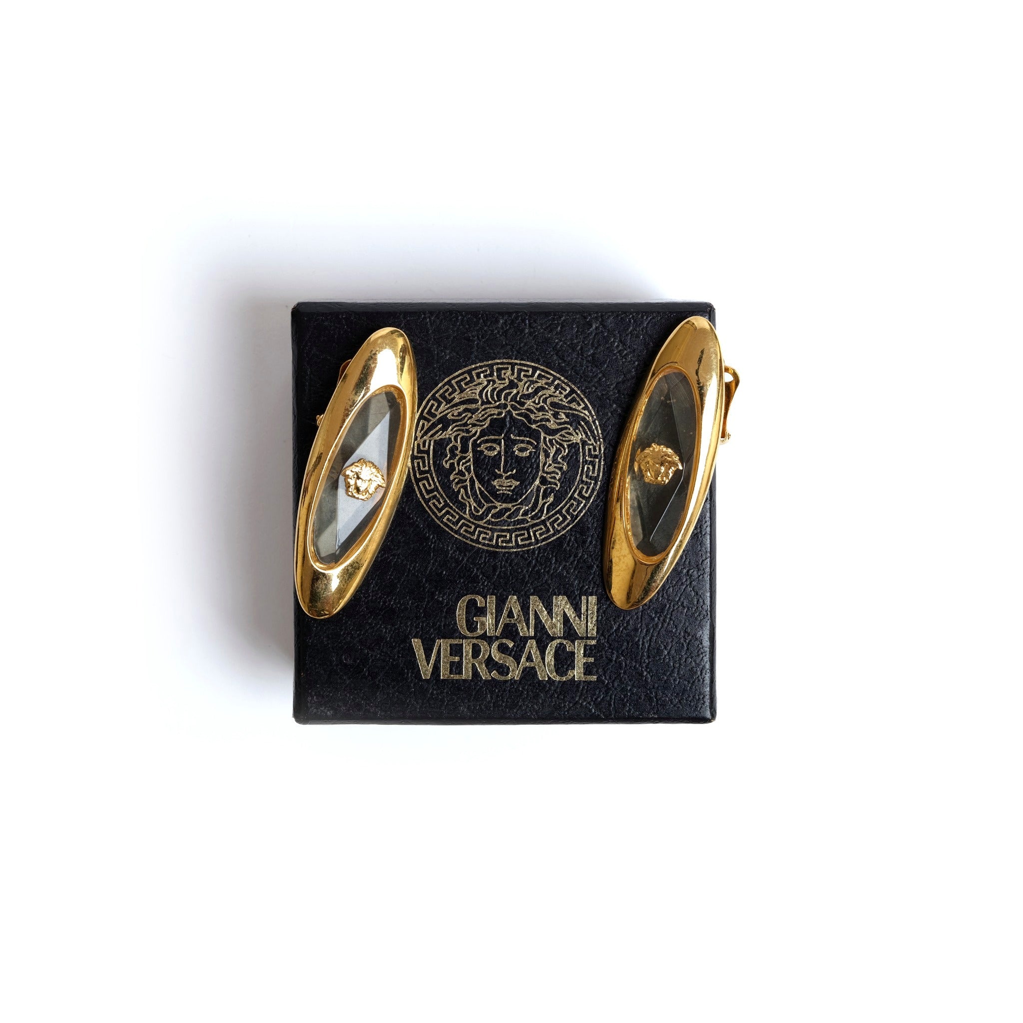VINTAGE GIANNI VERSACE LUCITE OVAL DROP DANGLE EARRINGS - beg borrow steal studio