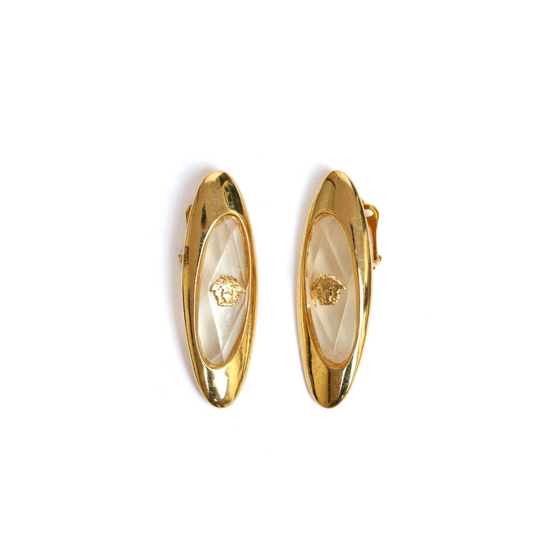 VINTAGE GIANNI VERSACE LUCITE OVAL DROP DANGLE EARRINGS - beg borrow steal studio