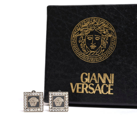 VINTAGE GIANNI VERSACE MEDUSA SQUARE STUD EARRINGS