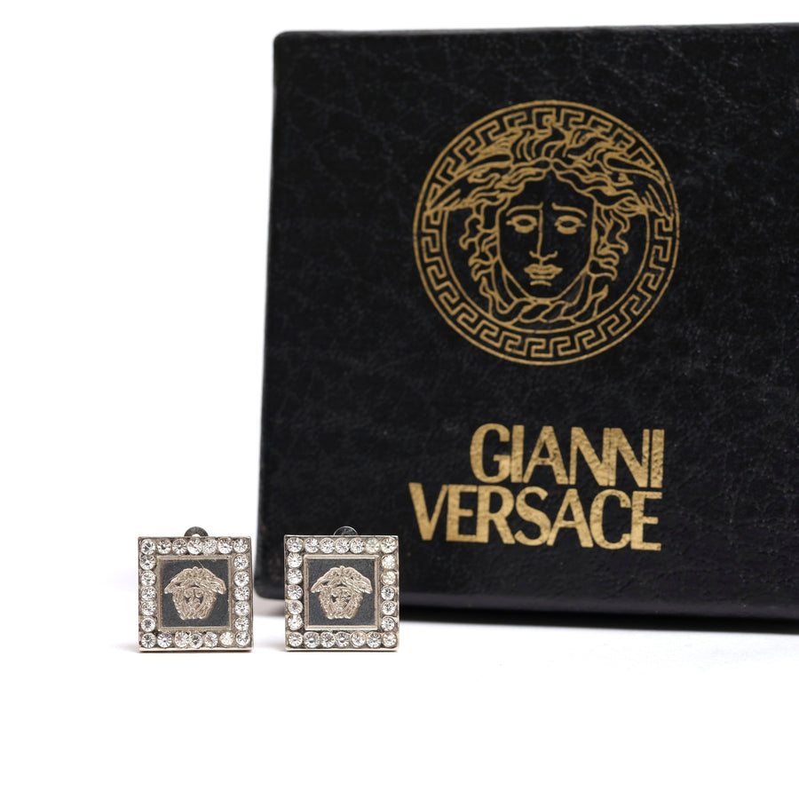 VINTAGE GIANNI VERSACE MEDUSA SQUARE STUD EARRINGS
