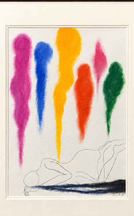 Arpana Caur - Reclining Figure with Bursts of Color (2005) - Close-up Detail