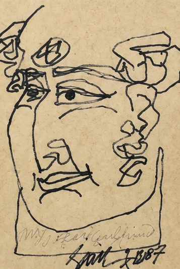 Sunil Das - Stylized Human Head Drawing (2007) - Close-up Detail