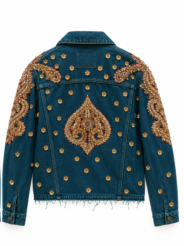 Vintage Upcycled Sabyasachi Jacket - Back Studio View - BBS_DJK067