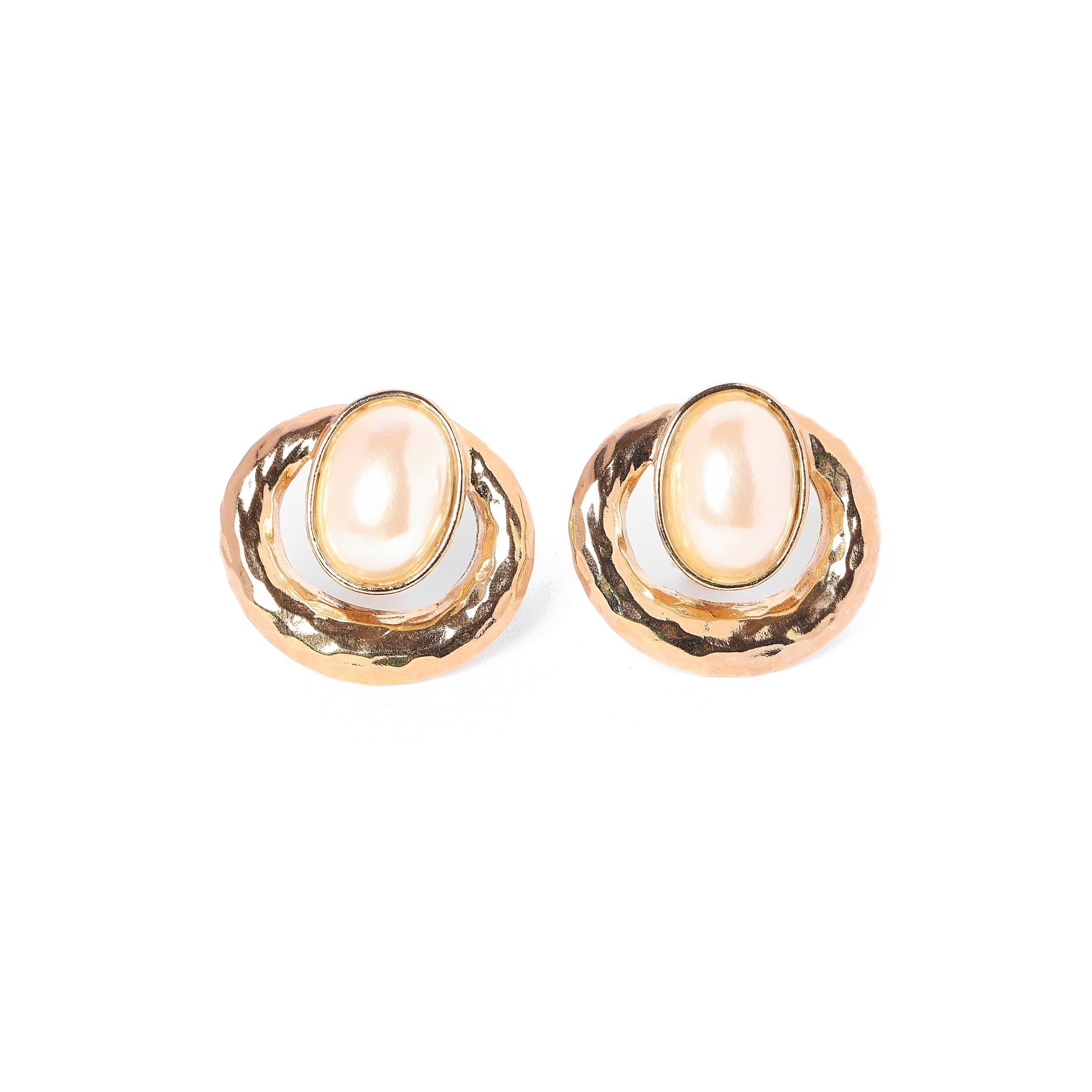 Vintage Double-Hoop Pearl Earrings - beg borrow steal studio