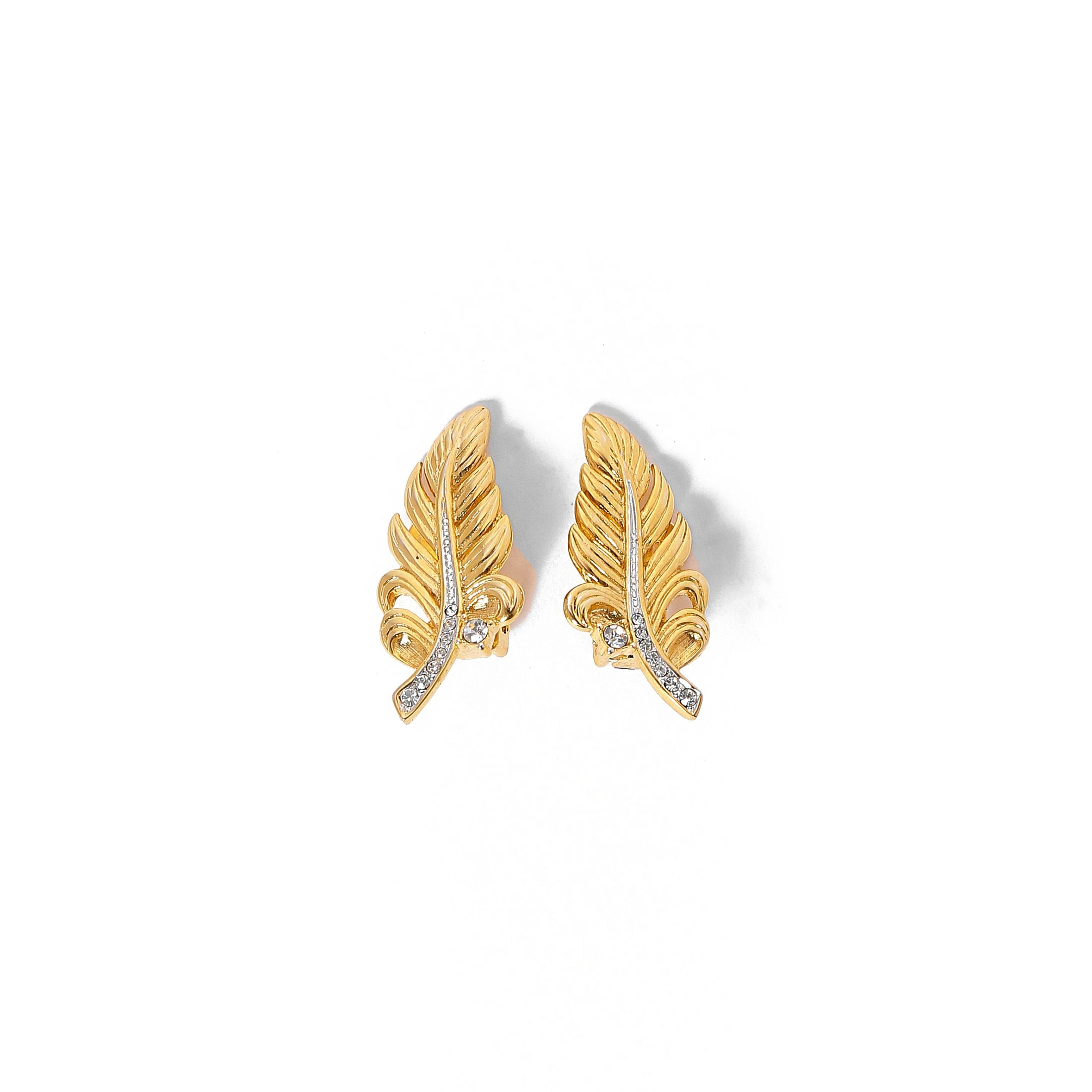 Vintage Leaf Rhinestone Earrings - beg borrow steal studio