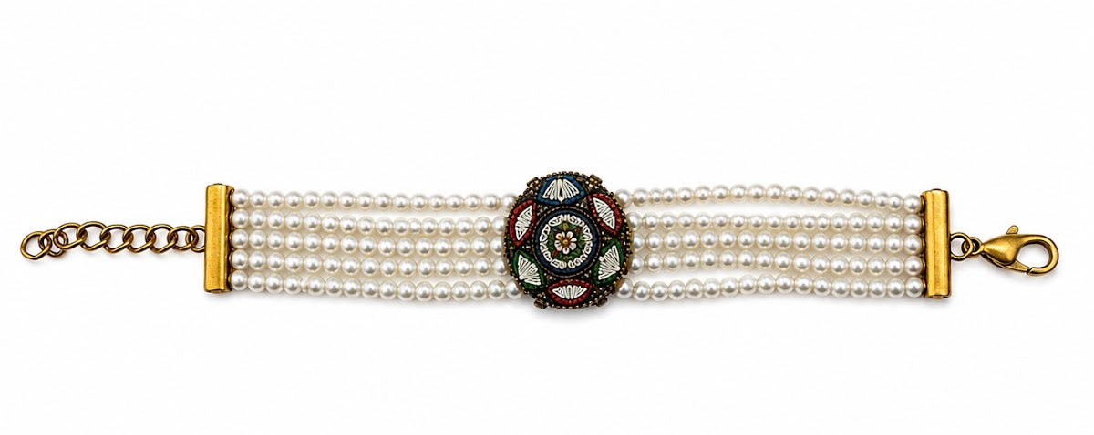 Vintage Micro Mosaic Pearl Bracelet (BBS_MWCB005)