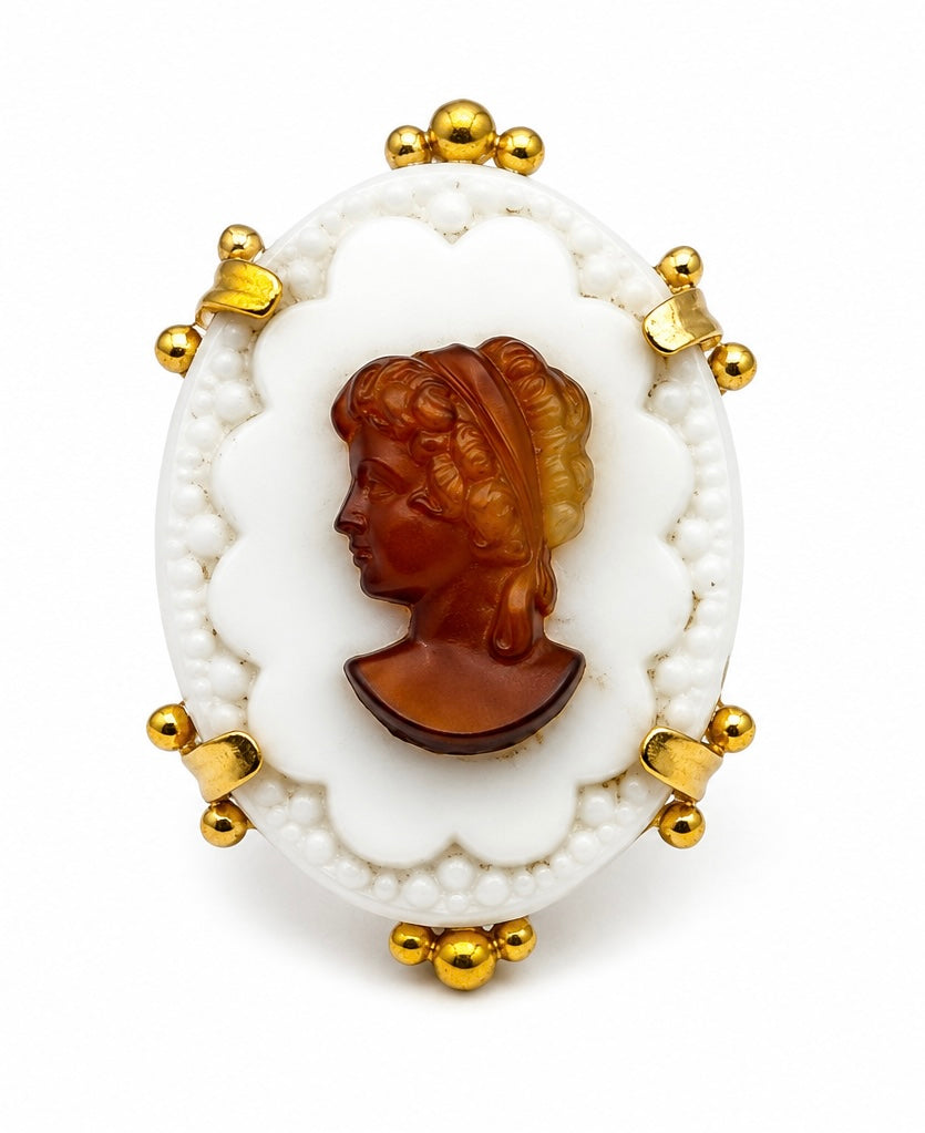 Vintage Brown and White Glass Cameo Ring (BBS_MWCR007)