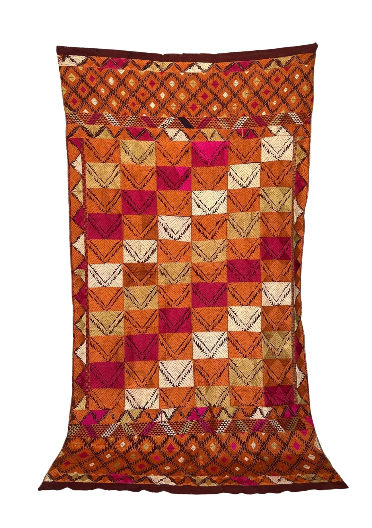 Vintage Panchranga Block Chevron Bagh Phulkari