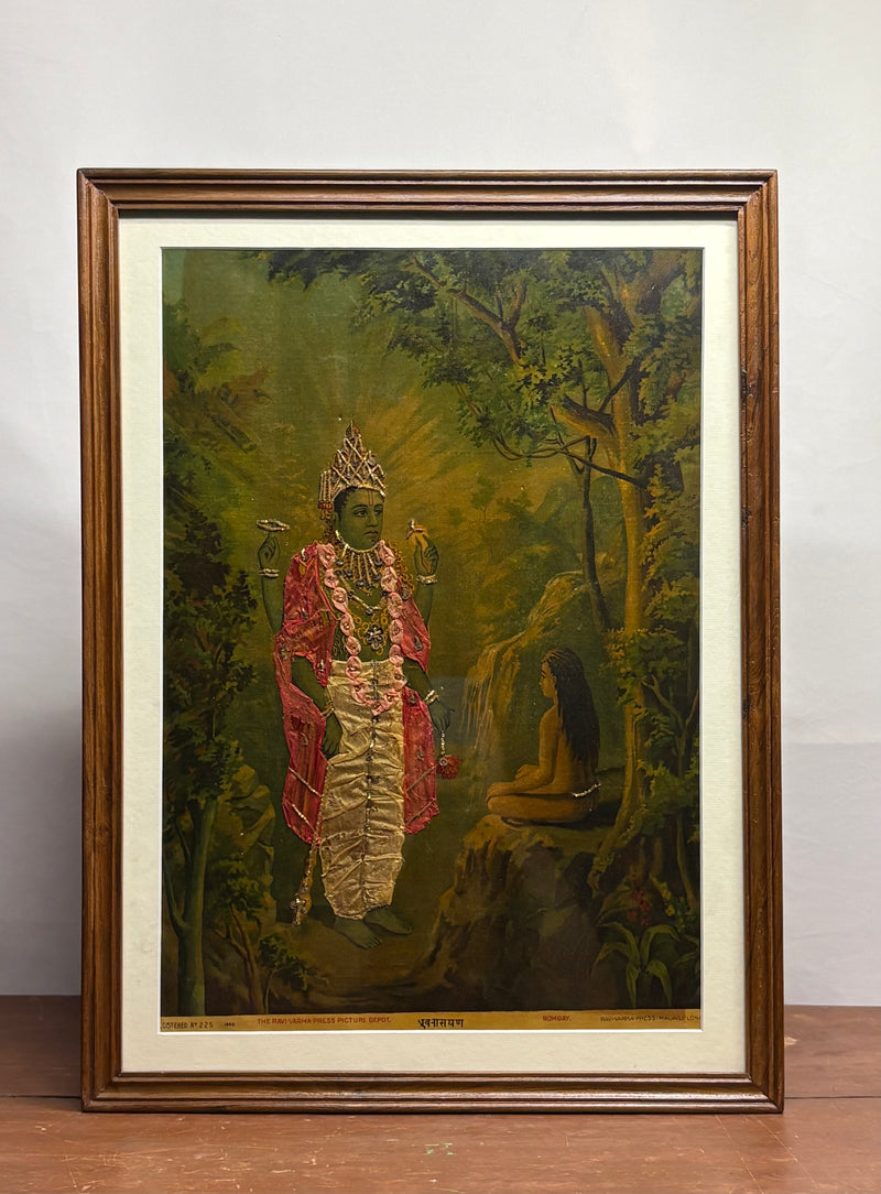 Vintage Raja Ravi Varma Dhruva Narayana Oleograph (No. 225)