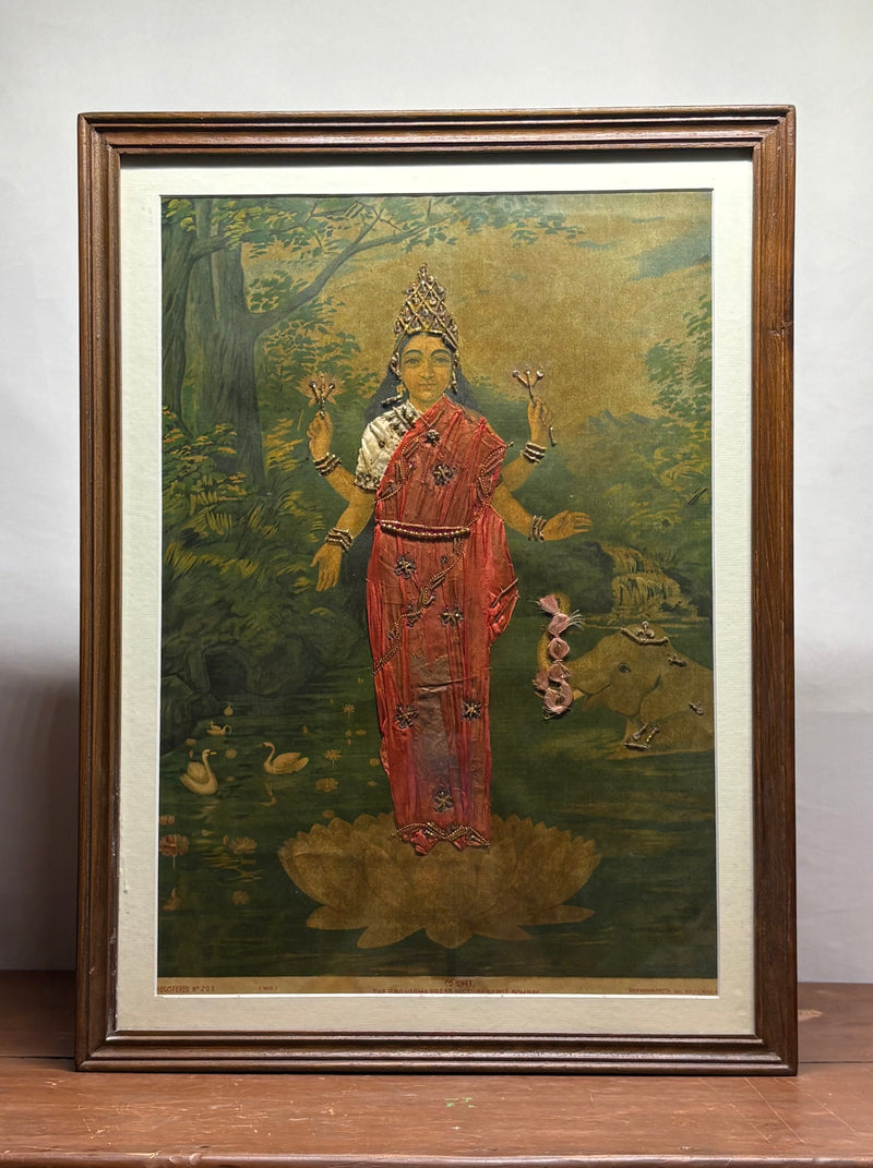 Vintage Raja Ravi Varma Laxmi Oleograph (No. 203 Motibazar)
