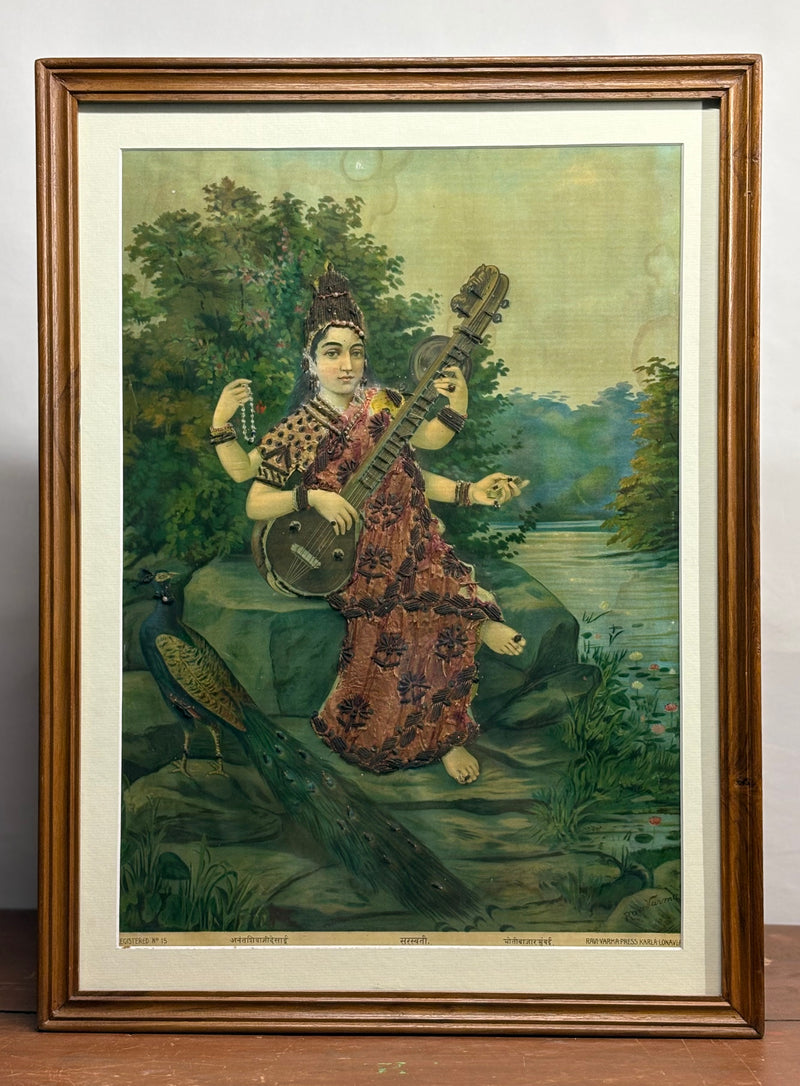 Vintage Raja Ravi Varma Saraswati Oleograph (No. 15)