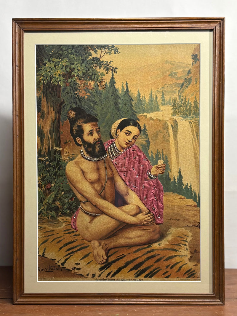 Vintage Raja Ravi Varma Vishwamitra & Menaka Oleograph (No. 128)
