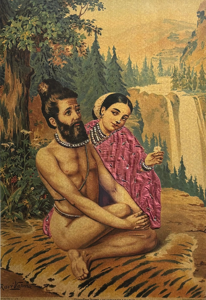 Vintage Raja Ravi Varma Vishwamitra & Menaka Oleograph (No. 128)