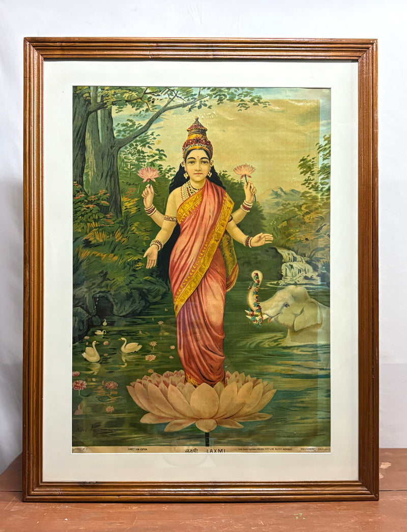 Vintage Raja Ravi Varma Laxmi Large Competition Edition Oleograph