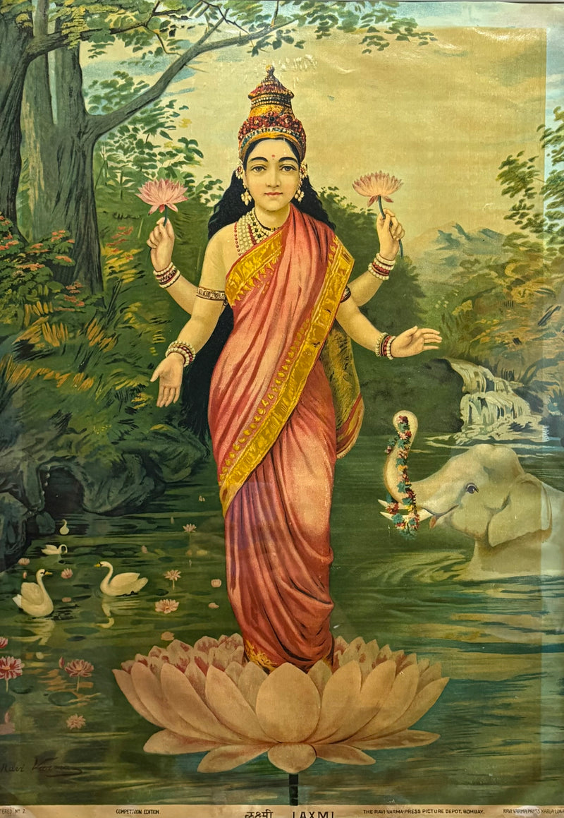 Vintage Raja Ravi Varma Laxmi Large Competition Edition Oleograph
