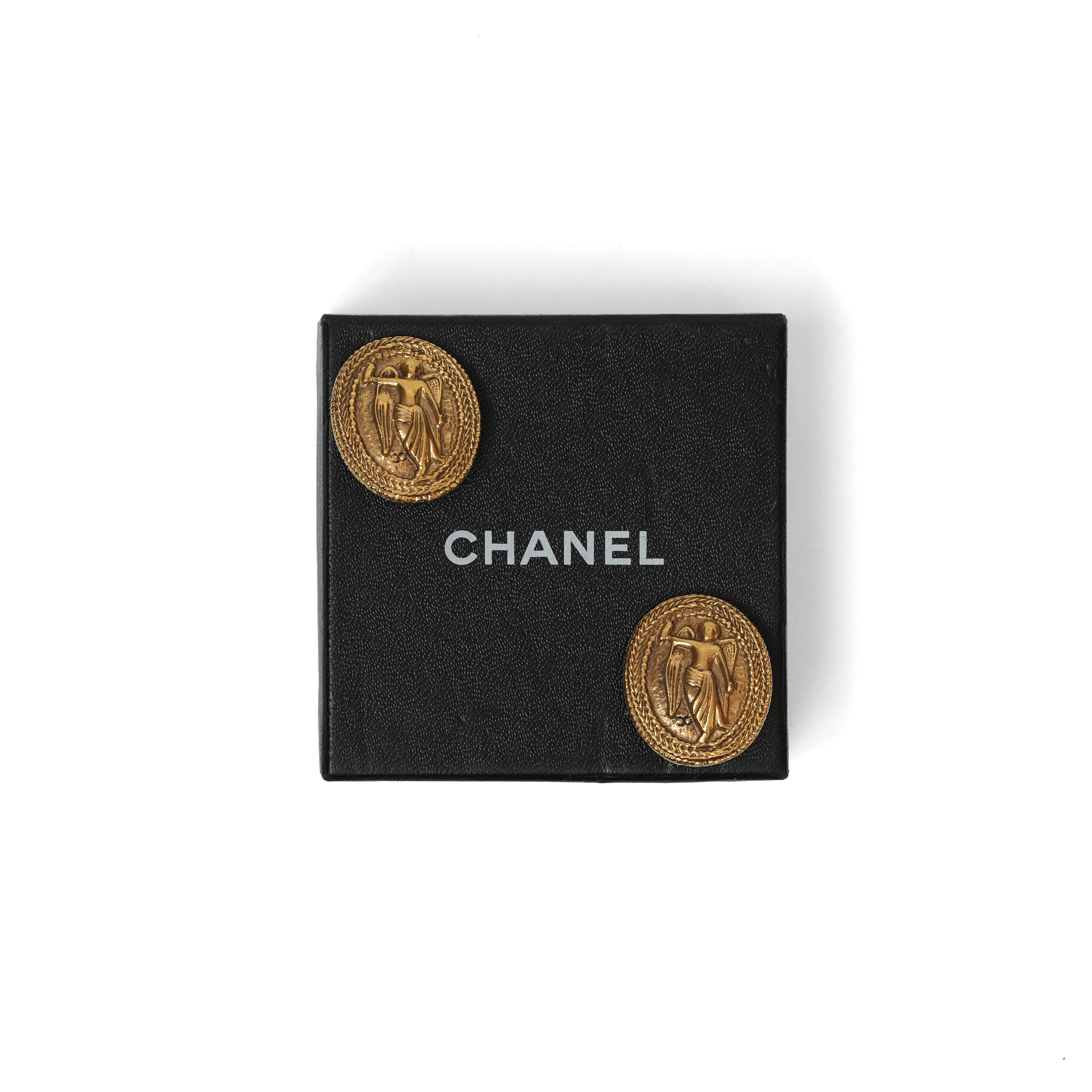 VINTAGE CHANEL ANGEL MEDALLION COIN EARRINGS - beg borrow steal studio