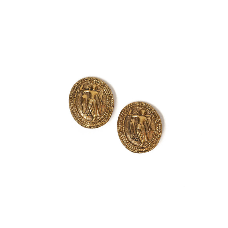 VINTAGE CHANEL ANGEL MEDALLION COIN EARRINGS - beg borrow steal studio