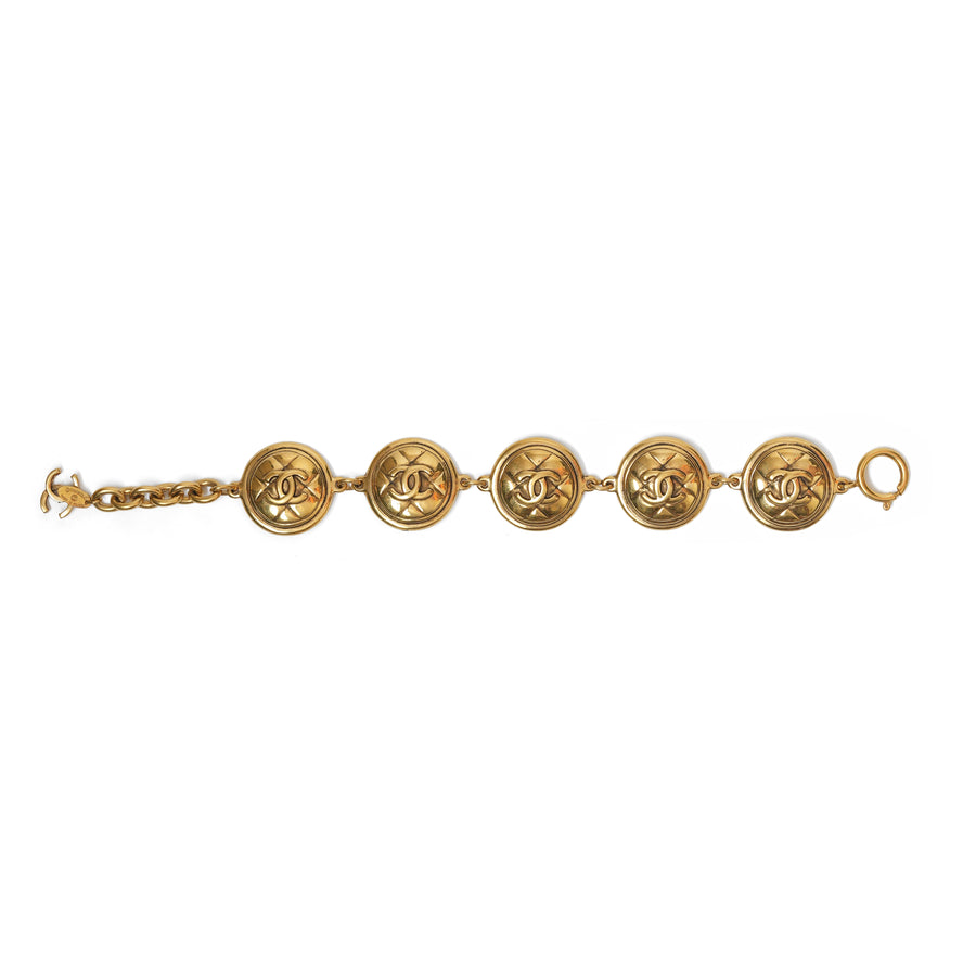 Vintage Chanel Quilted Matelasse CC Medallion Bracelet