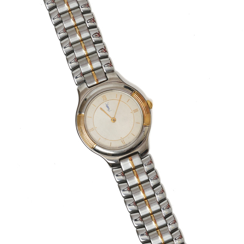 vintage Yves Saint Laurent (YSL) Round Dial Two-Tone Quartz Watch - beg borrow steal studio