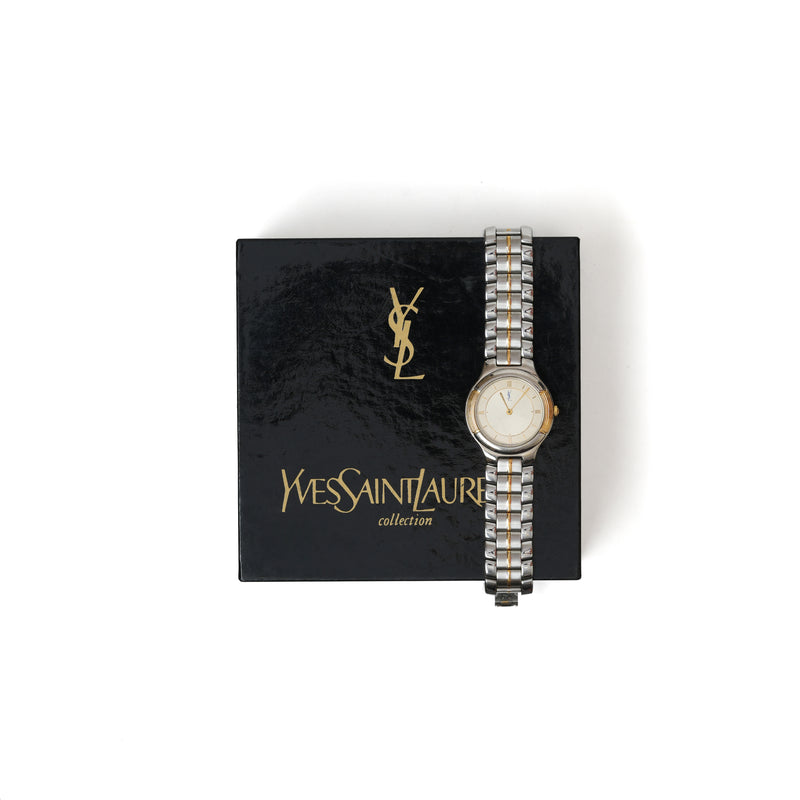 vintage Yves Saint Laurent (YSL) Round Dial Two-Tone Quartz Watch - beg borrow steal studio