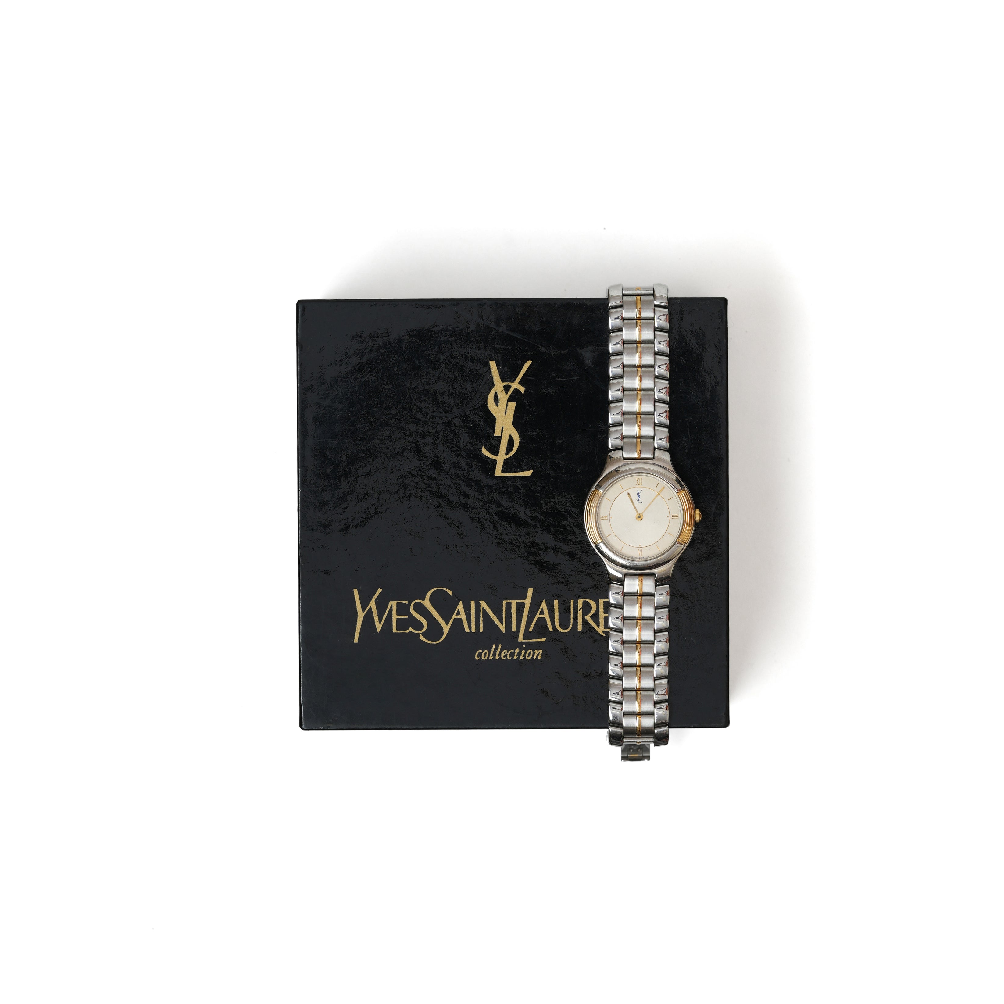 vintage Yves Saint Laurent (YSL) Round Dial Two-Tone Quartz Watch - beg borrow steal studio