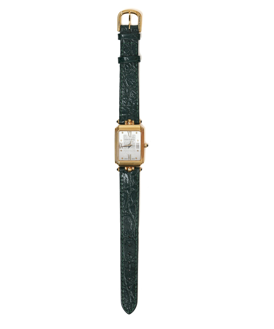 Vintage Pierre Balmain Rectangular Monogram Leather Strap Watch.