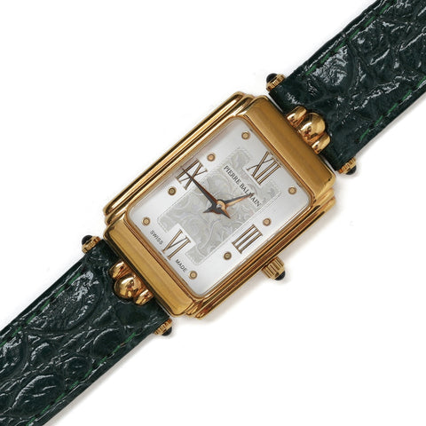 Vintage Pierre Balmain Rectangular Monogram Leather Strap Watch.