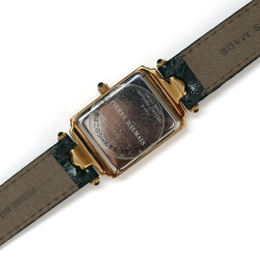 Vintage Pierre Balmain Rectangular Monogram Leather Strap Watch.