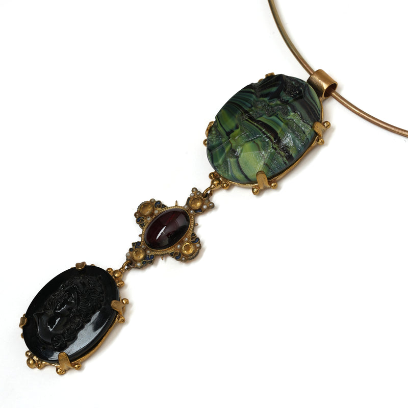 Vintage Cameo gold choker with green stones