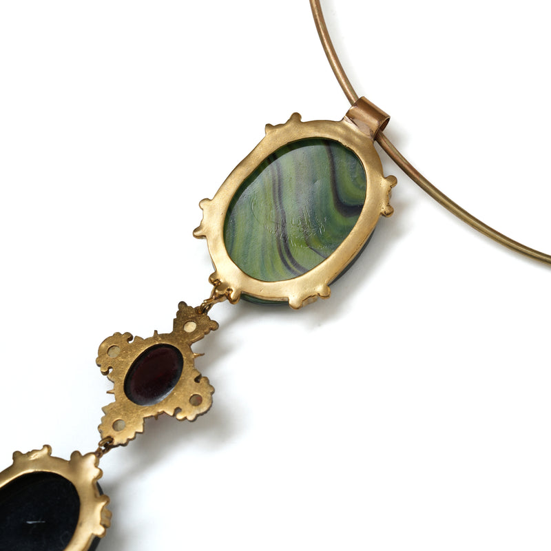 Vintage Cameo gold choker with green stones