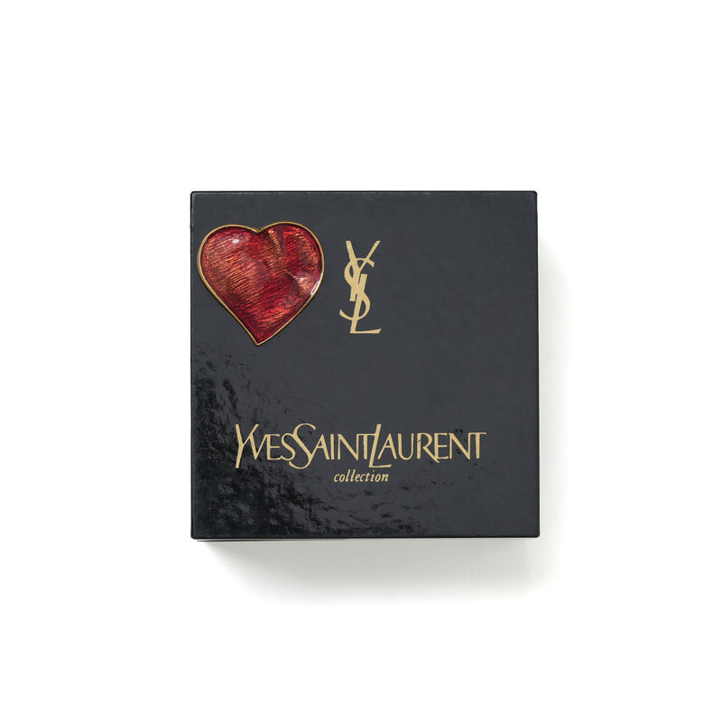 Vintage Yves Saint Laurent YSL Enamel Heart Monogram Brooch - beg borrow steal studio
