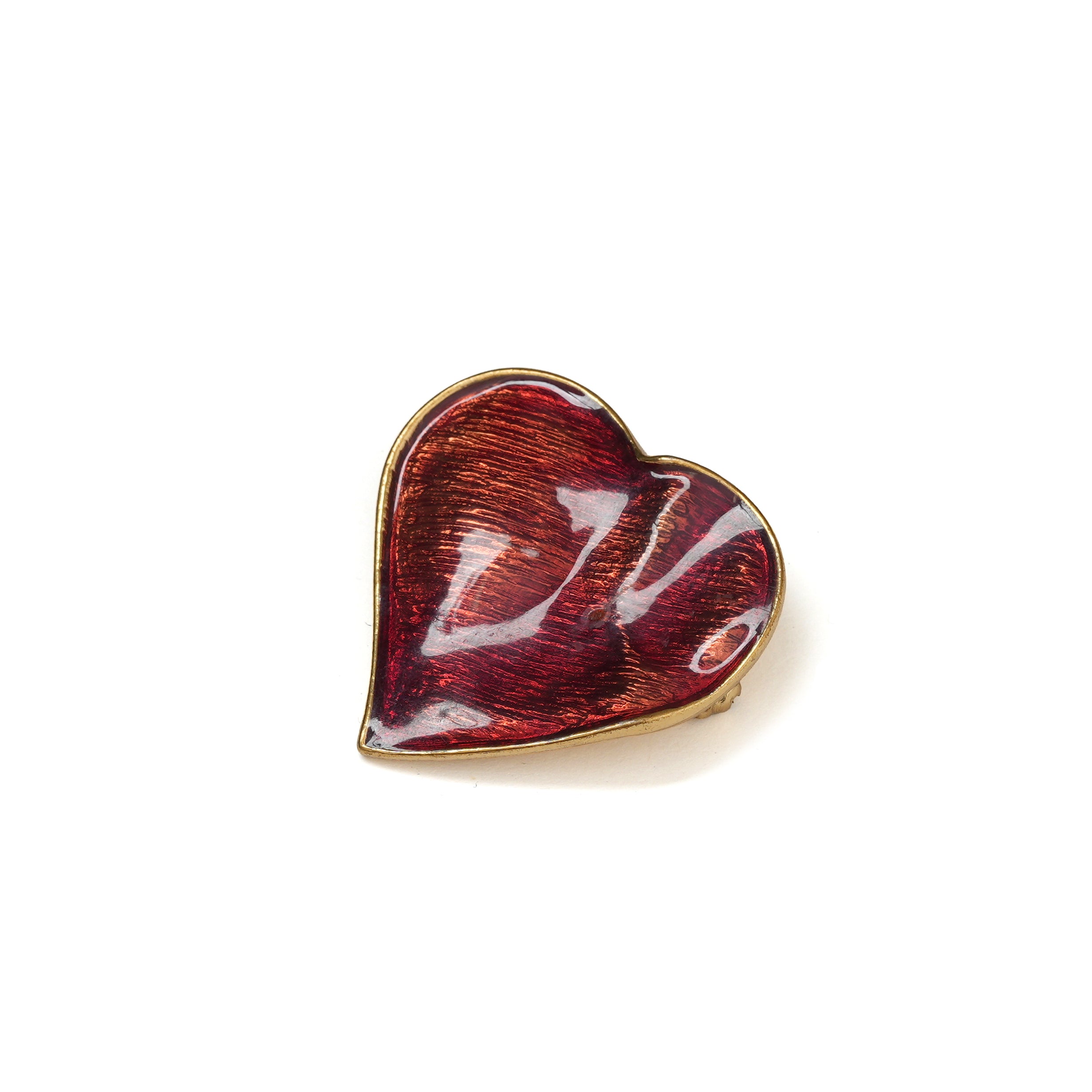 Vintage Yves Saint Laurent YSL Enamel Heart Monogram Brooch - beg borrow steal studio