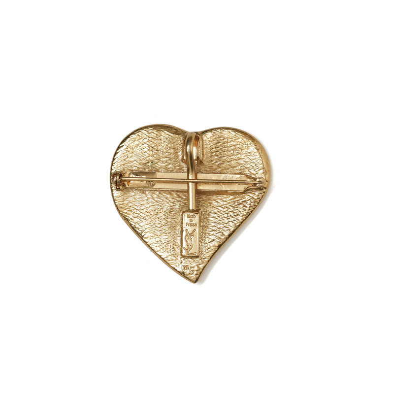Vintage Yves Saint Laurent YSL Enamel Heart Monogram Brooch - beg borrow steal studio