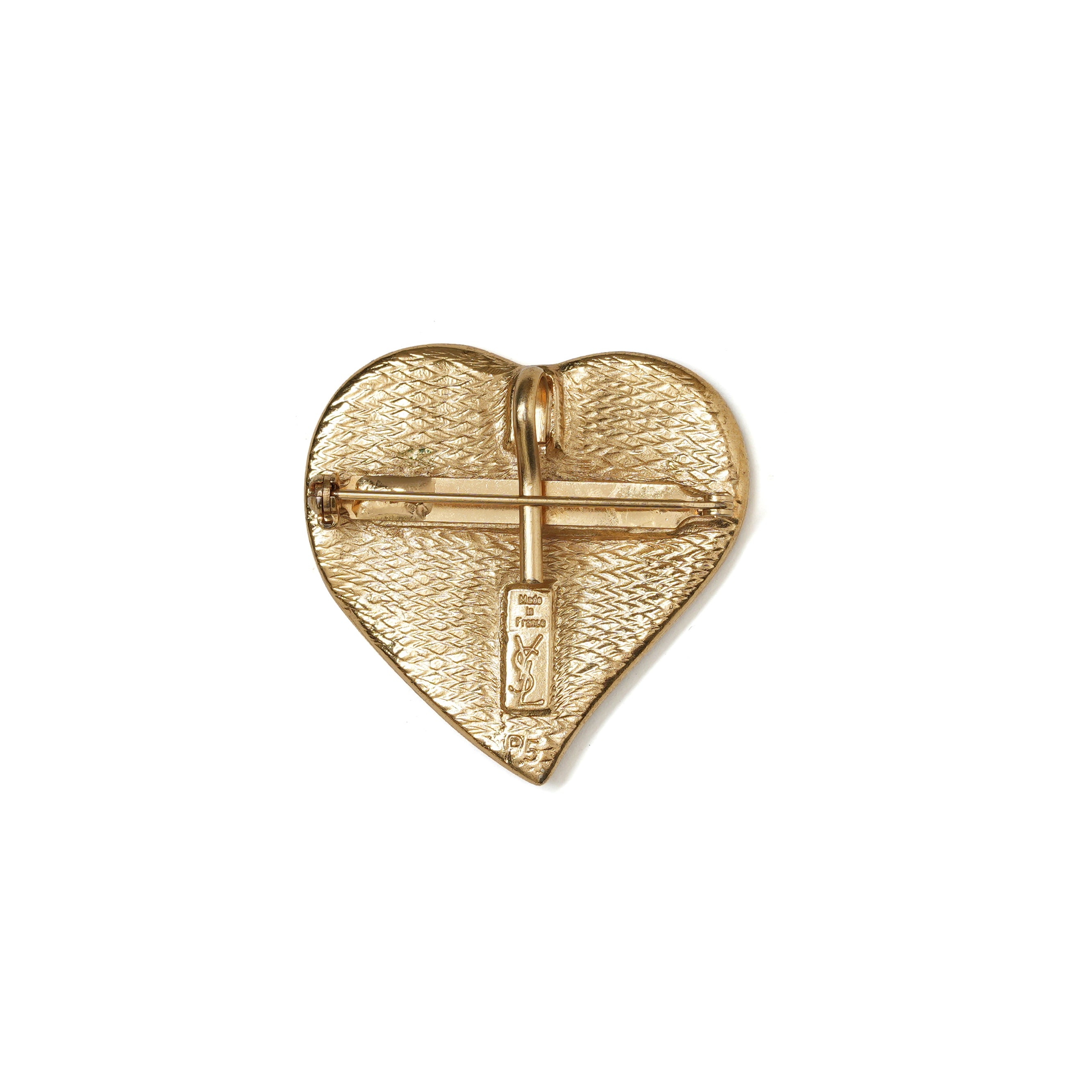 Vintage Yves Saint Laurent YSL Enamel Heart Monogram Brooch - beg borrow steal studio