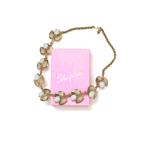 Vintage Schiaparelli Leaf And Faux Pearl Choker Necklace - Beg Borrow Steal Studio