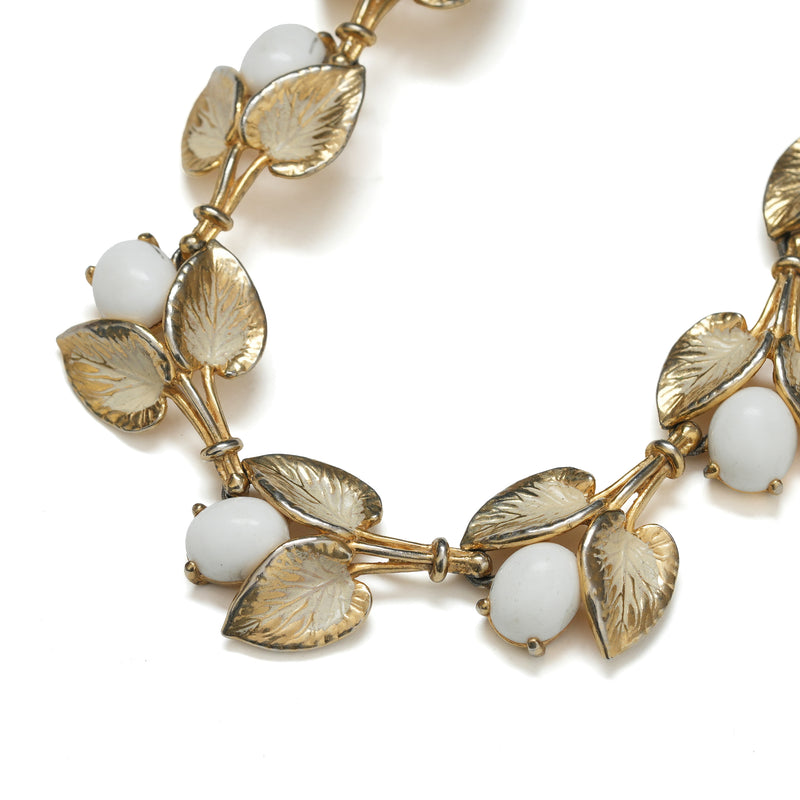 Vintage Schiaparelli Leaf And Faux Pearl Choker Necklace - Beg Borrow Steal Studio