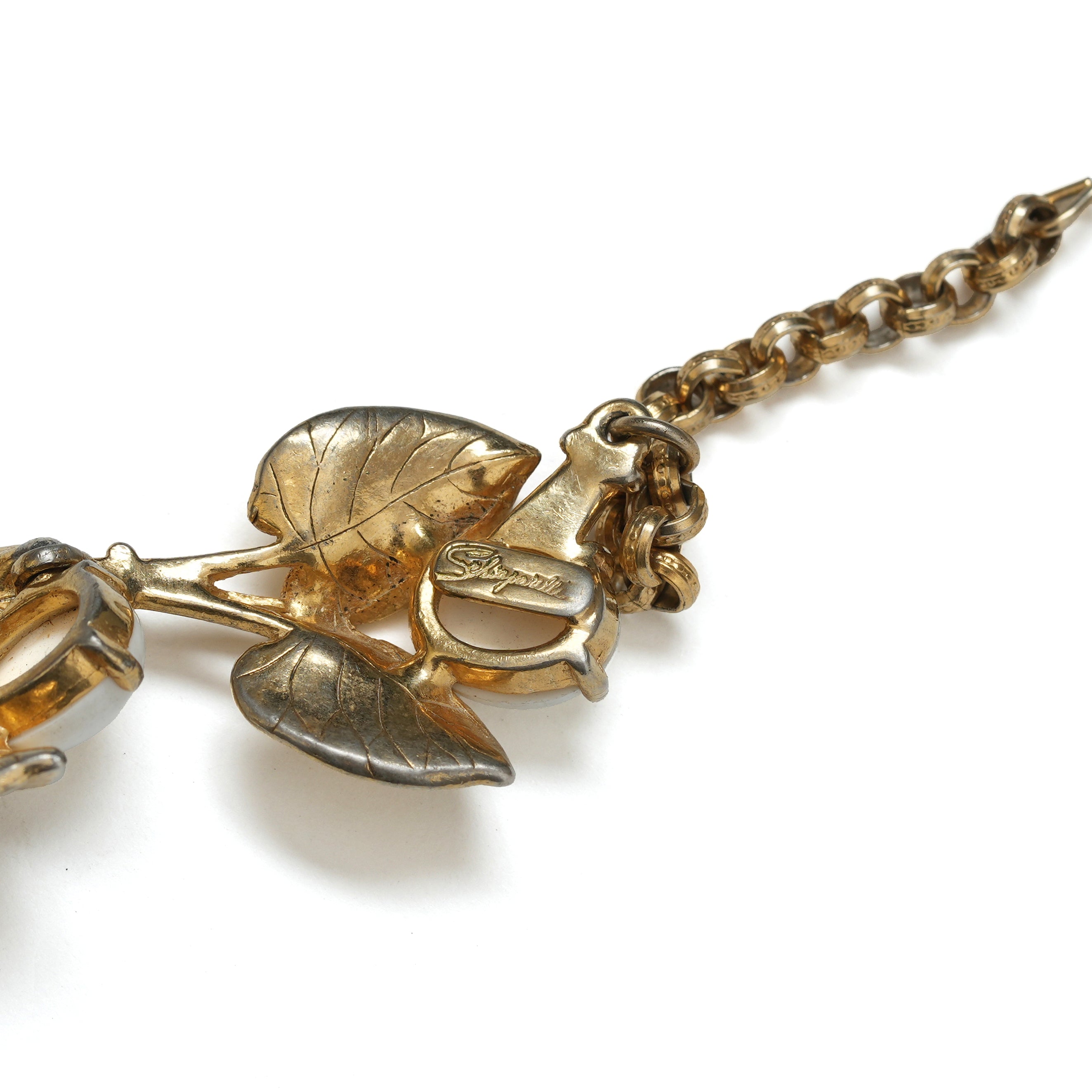 Vintage Schiaparelli Leaf And Faux Pearl Choker Necklace - Beg Borrow Steal Studio