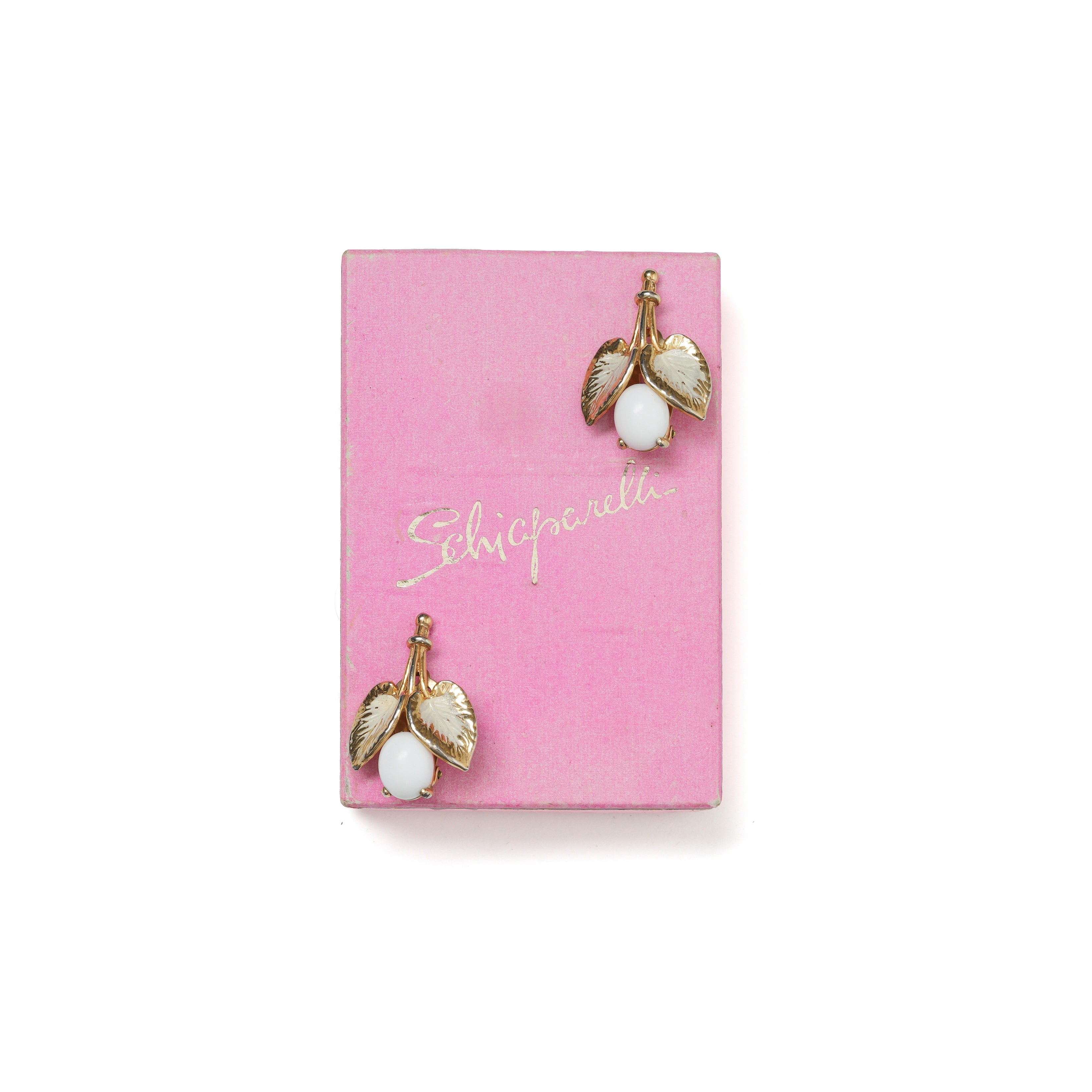 Vintage Schiaparelli Gold Leaf And White Glass Opal Drop Earrings - beg borrow steal studio