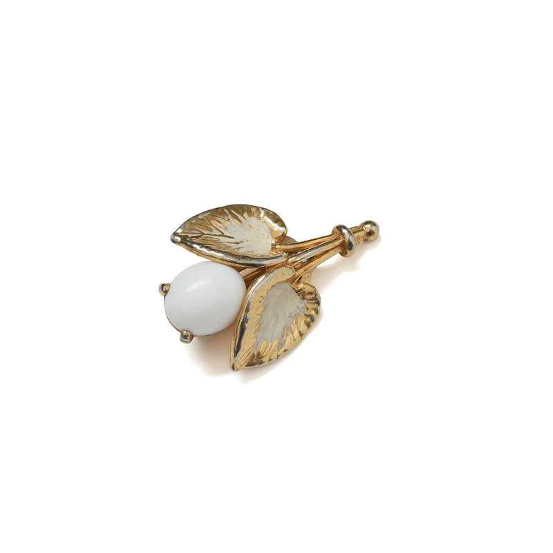 Vintage Schiaparelli Gold Leaf And White Glass Opal Drop Earrings - beg borrow steal studio