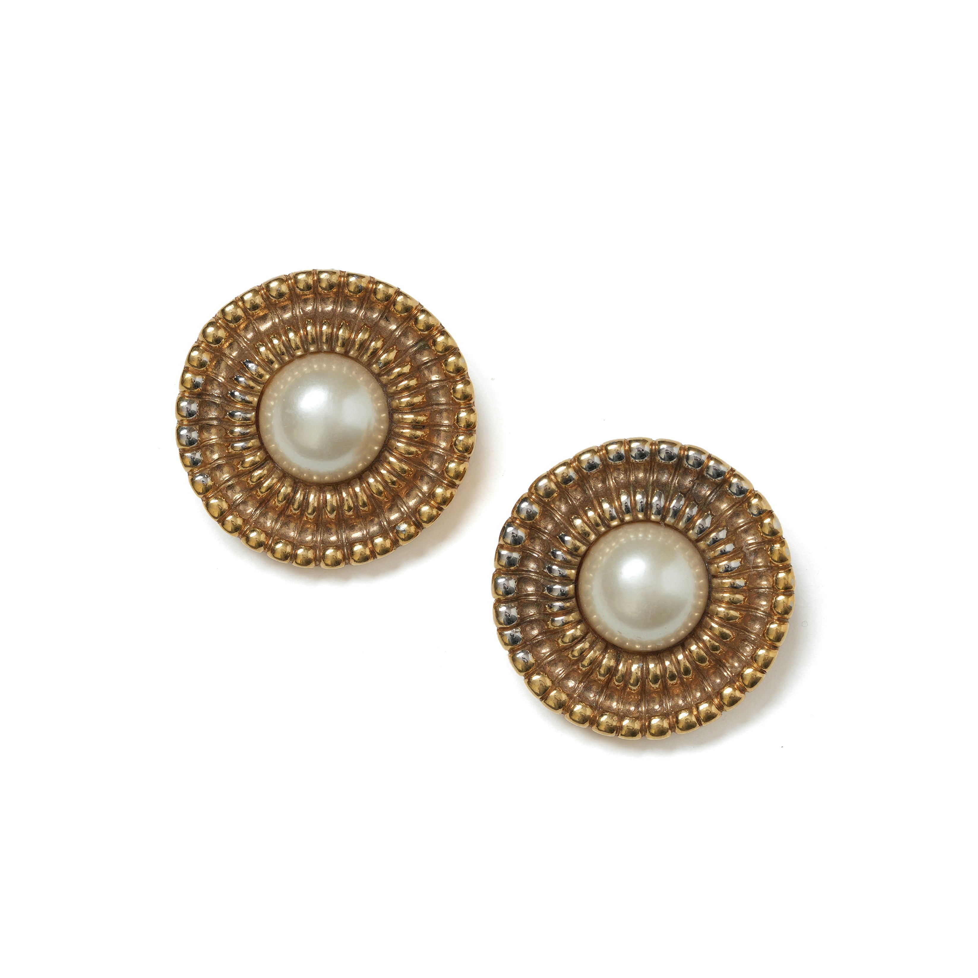 Vintage Guy Laroche Sunburst Pearl Stud Earrings - beg borrow steal studio