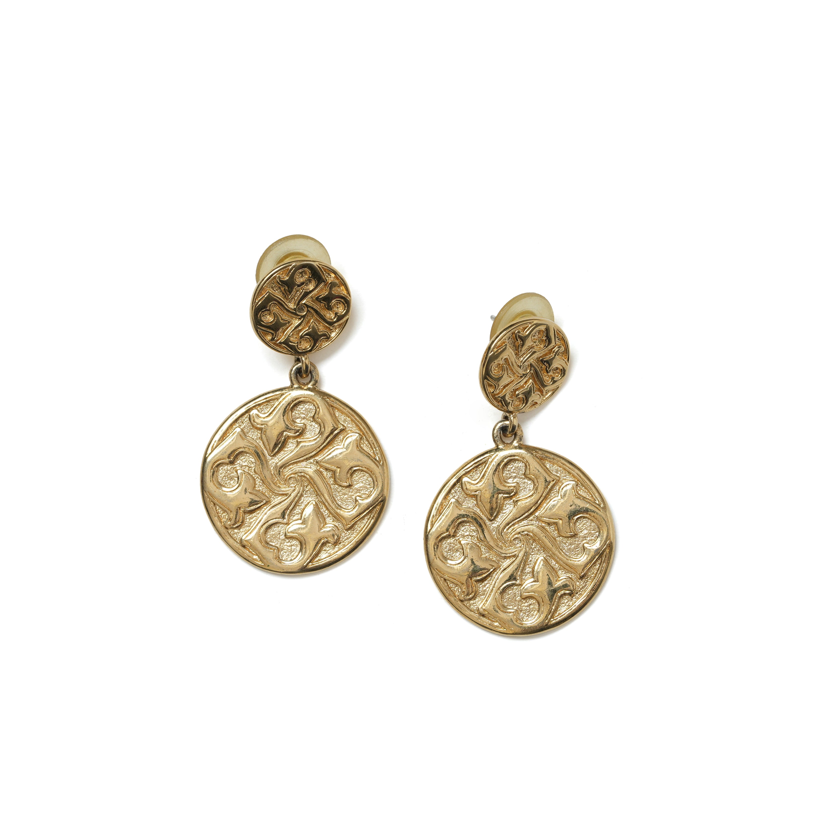 Vintage Guy Laroche Molten Gold Medallion Drop Earrings - beg borrow steal studio