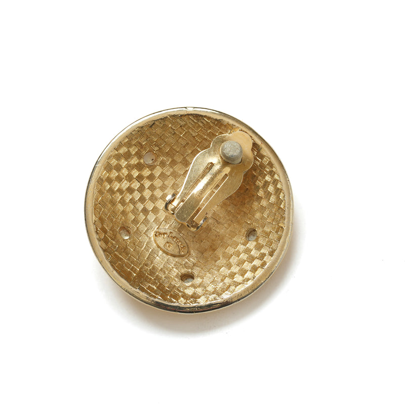 Vintage Guy Laroche Textured Dome With Pearl Accent Earrings - beg borrow steal studio