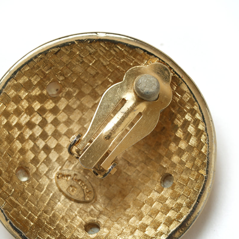 Vintage Guy Laroche Textured Dome With Pearl Accent Earrings - beg borrow steal studio