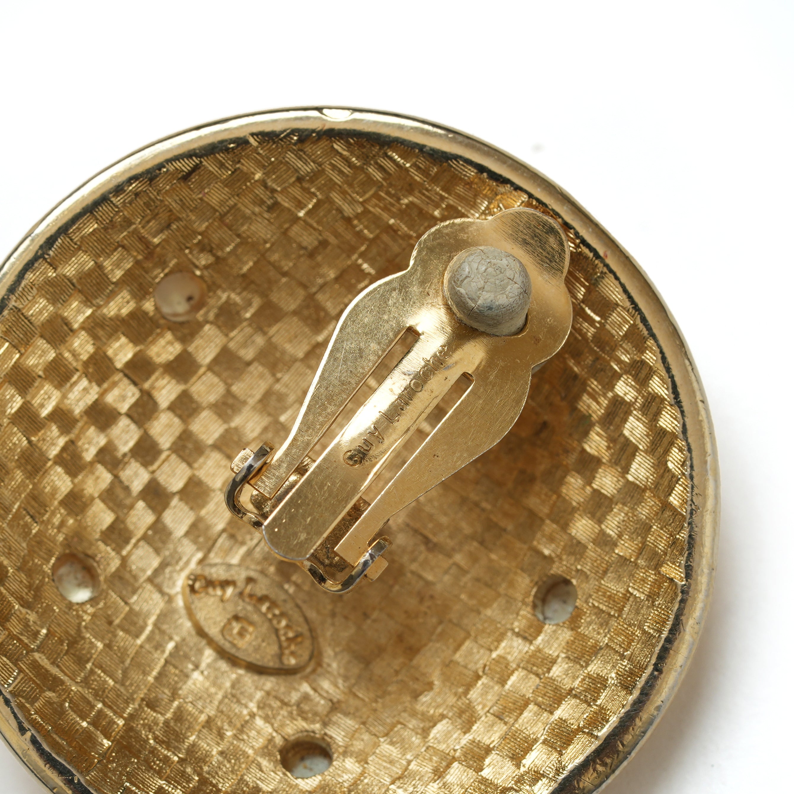 Vintage Guy Laroche Textured Dome With Pearl Accent Earrings - beg borrow steal studio