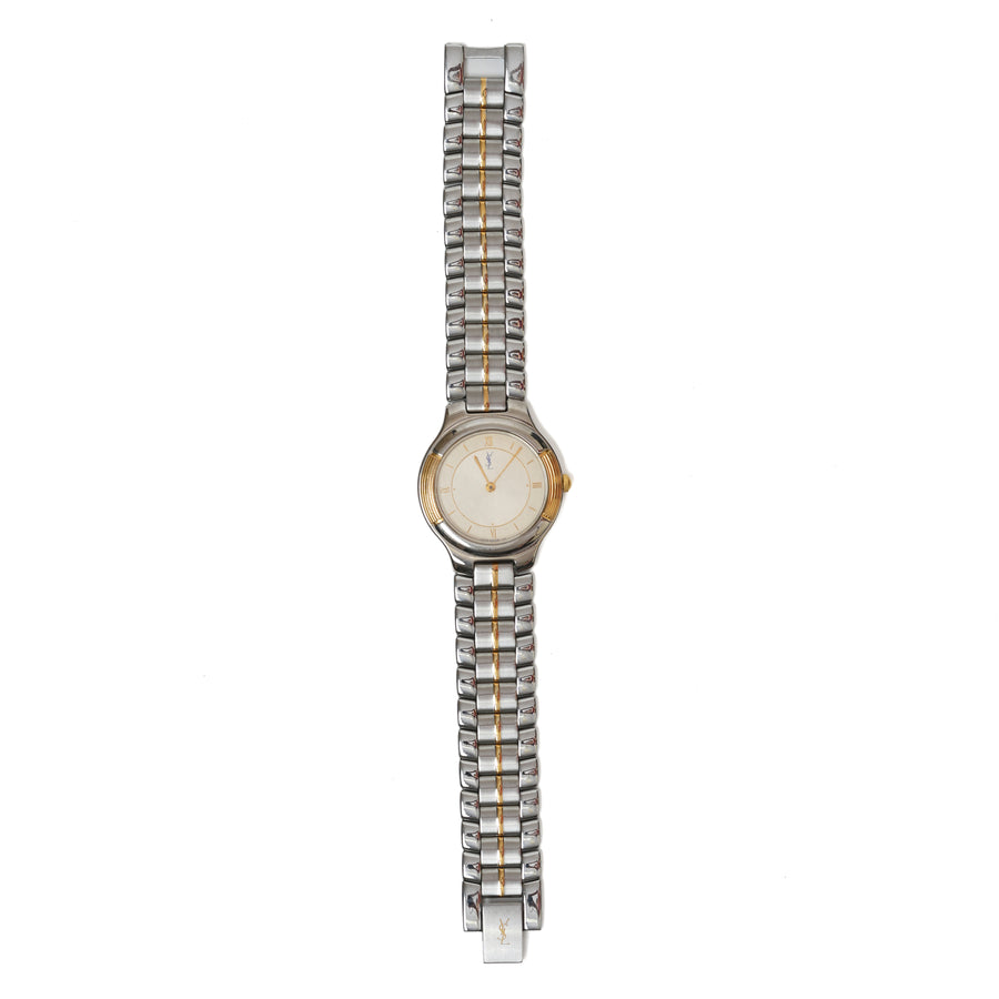 vintage Yves Saint Laurent (YSL) Round Dial Two-Tone Quartz Watch