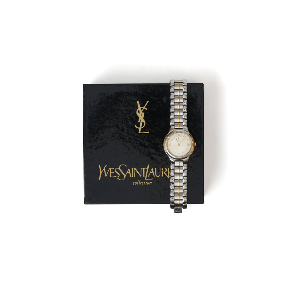 vintage Yves Saint Laurent (YSL) Round Dial Two-Tone Quartz Watch