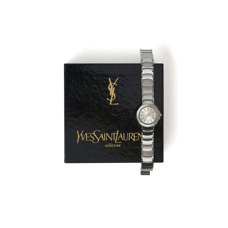 vintage Yves Saint Laurent (YSL) Round Dial Silver plated Quartz Watch - beg borrow steal studio