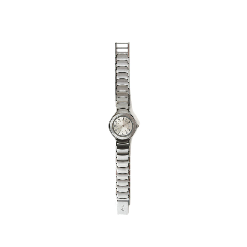 vintage Yves Saint Laurent (YSL) Round Dial Silver plated Quartz Watch - beg borrow steal studio