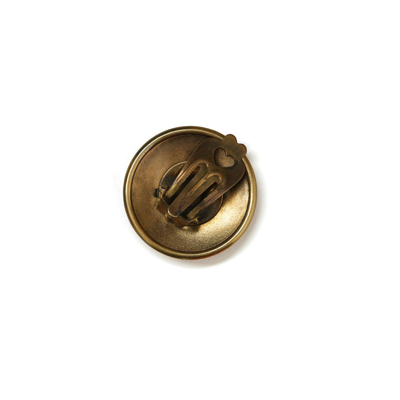 Vintage HERMES Sellier Trumpet & Ribbon Motif Round Earrings